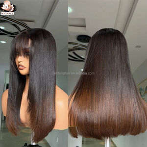 Peluca Bob Ombre Marrón de 300g con Flequillo y Corte en Capas, Sin Pegamento, Cierre de Encaje HD 5x5, Cabello Humano Liso Natural Vietnamita con Flequillo - Product Image 3
