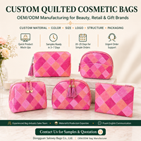 Sac à cosmétiques en cuir PU matelassé avec motif uni de luxe et fermeture ouverte - saloveybags