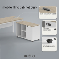 Bureau de direction moderne et minimaliste avec armoire de rangement latérale, plateau en mélamine, structure métallique, table de travail pour manager