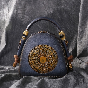 Wholesale Price <strong>Navy</strong> Blue Shoulder India Ladies <strong>Handbag</strong> Tote <strong>Leather</strong> Hand Bag for Women Vintage Totem - Product Image 4