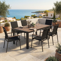 Table de salle à manger extensible en aluminium pour l'extérieur, plateau en panneau SPC, table extensible pour patio, jardin, cour, terrasse