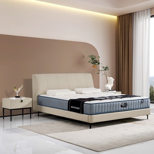 Geshang Modern Italian Minimalist 1.8m King <strong>Bed</strong> Soft Upholstered Genuine Leather Art <strong>Bed</strong> <strong>Pine</strong> Wooden <strong>Frame</strong> for Master Bedroom - Product Image 3
