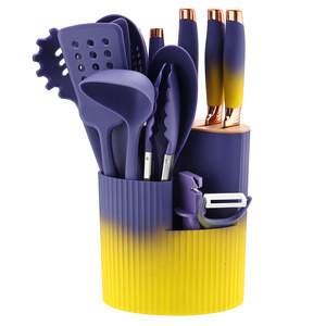 Ensemble d'ustensiles de cuisine en acier inoxydable de 15 pièces avec bloc de rangement en bois pour chef à domicile - Vente en gros - Product Image 4