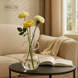 Merlin Living Round Design <span class=keywords><strong>Glass</strong></span> Vase <span class=keywords><strong>Home</strong></span> Decoração Sala Acessórios para Vidro e Cristal Vasos - Product Image 1