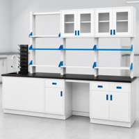 Table de laboratoire en acier massif avec support pour réactifs et plateau en résine époxy, pour universités et laboratoires pharmaceutiques, certifiée CE.