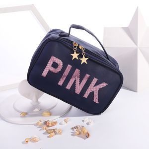BSCI ISO Sedex FAMA moda all'ingrosso logo personalizzato paillettes glitterate <span class=keywords><strong>borsa</strong></span> per trucco in Nylon borse da viaggio impermeabili da donna rosa - Product Image 5