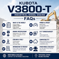 Moteur diesel turbocompressé 4 cylindres KUBOTA série V3800 V3800-T 61,6 kW 82,6 ch 2200 tr/min pour machines de construction