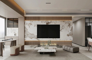 Meuble TV mural moderne pour salon, design personnalisé, en bois, avec un grand espace de rangement - Product Image 2