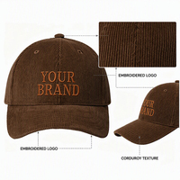 Großhandel: Personalisierte, strukturierte 6-Panel-Baseballkappe aus Cord mit gebogenem Schirm, 3D-Stickerei, verstellbar, Vintage, Unisex