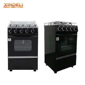 Cuisinière à gaz professionnelle de luxe autoportante noire avec four, 7,64 kW, <span class=keywords><strong>4</strong></span> brûleurs, 220 V, alimentation directe usine - Product Image 1