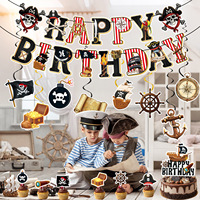 Kit de Decoración de Papel para Fiesta de Cumpleaños con Temática Pirata, Estilo Retro, con Calaveras, Barcos, Anclas y Serpentinas