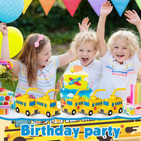 Gobelets jetables en PP avec couvercle pour fête d'anniversaire sur le thème du bus scolaire jaune pour enfants, avec motif de dessin animé