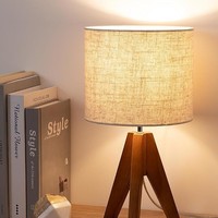 Lampe de table décorative vintage en bois massif de style nordique, éclairage d'ambiance LED avec interrupteur à bouton pour chambre et salon