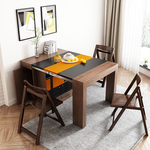Mobile per la Casa <span class=keywords><strong>in</strong></span> Legno di <span class=keywords><strong>Noce</strong></span>, Armadio Moderno con Tavolo da Pranzo Estensibile e Set di Sedie Pieghevoli - Product Image 2