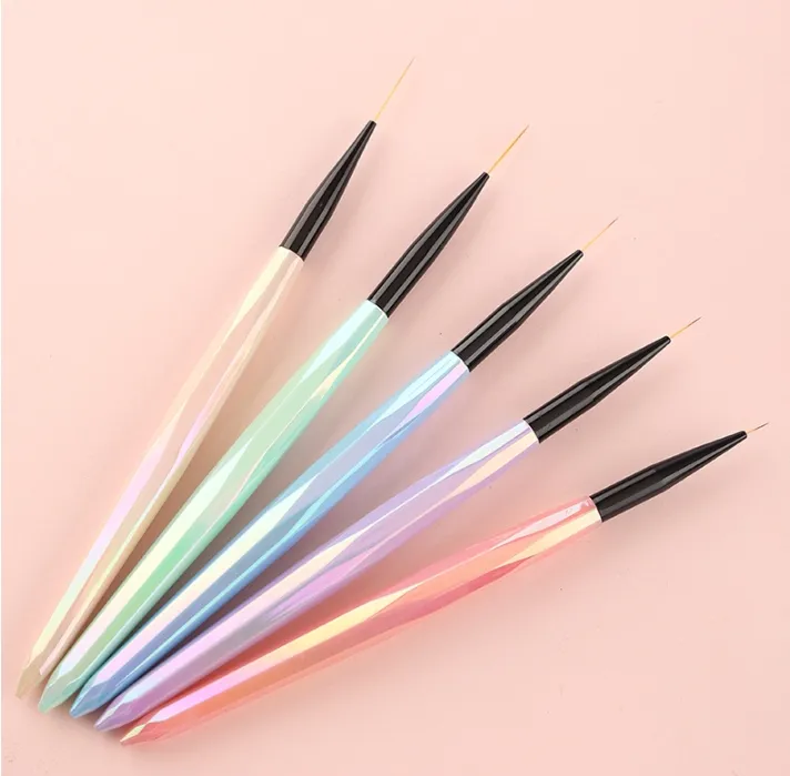 Hot Sale Macaron Color Liner Brush Polygon Handle Hook Painted Liner Nail Art Set 5 pcs Custom Logo