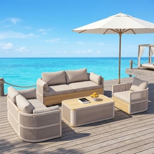 Salon modulaire d'extérieur avec structure en rotin PE résistant aux intempéries et tissu anti-UV pour cour, resort et jardin - Product Image 1