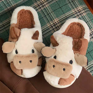 XIXITIAO Pantuflas Cálidas y Lindas para Mujer y Niña, Suela Antideslizante de Felpa Suave, Diseño de Vaca, Zapatos de Invierno - Product Image 2