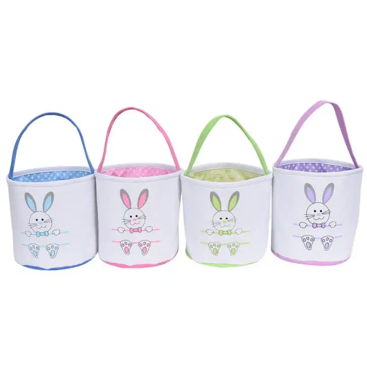 Easter Bunny Bucket Kids Storage Egg Gift Bag Canvas Easter Bunny Basker With Handle