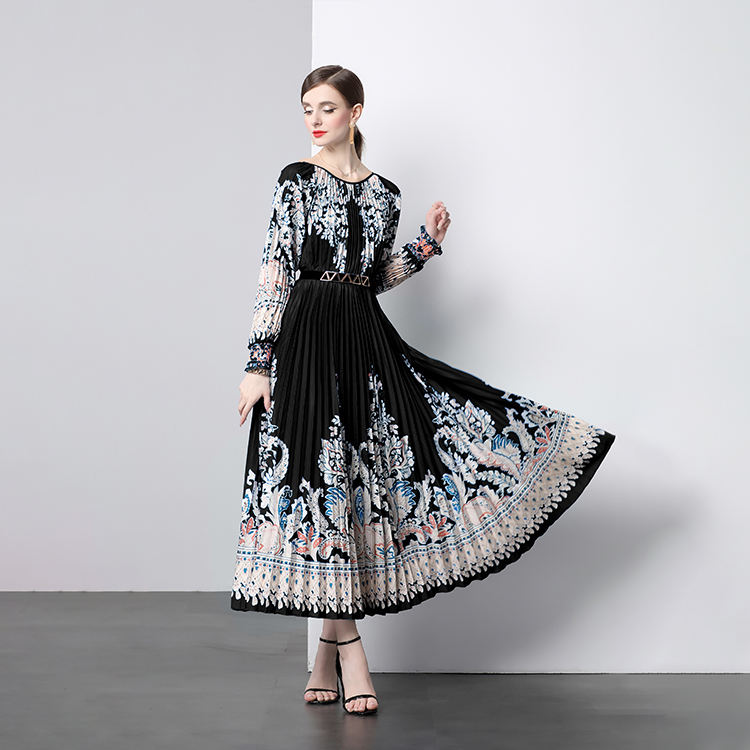 Runway Designer Women's Maxi Dress Spring Vintage Baroque Floral