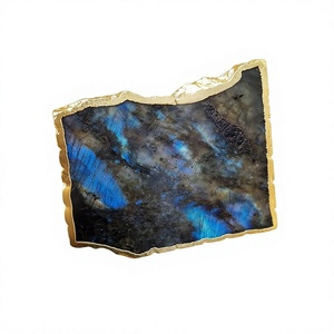Nuevas Posavasos de Labradorita y Ágata con Forma Natural, Borde Dorado, Hechas a Mano y Ecológicas - Product Image 1