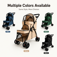 Poussette double pour animaux de compagnie, pliable, pour 2 chats ou chiens, avec deux compartiments, chariot de voyage, auvent en maille, roues tout-terrain, frein, homologuée pour les compagnies aériennes