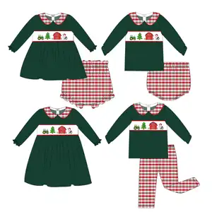 Yihui ODM Gold Supplier Customized Sibling Kids Boutique Smocked farm cartoon print baby Girls Clothing set