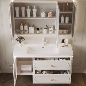 Wholesale Custom High-quality Simple European-style Luxury Wooden Floating Bathroom <b>Vanity</b> with Sink and <b>Mirror</b> - Product Image 4