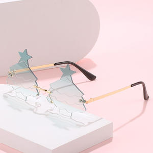 2024 Weihnachts baum Stern Brillen Mode Randlose <span class=keywords><strong>Funky</strong></span> Party Sonnenbrille Metallrahmen Designer Brille Für Frauen Männer Lentes De Sol - Product Image 1