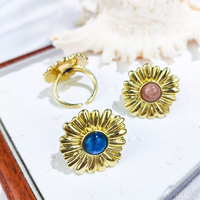 Bagues en améthyste et lapis-lazuli de style bohème, pierres précieuses naturelles, design fleur de marguerite en or 18 carats, cadeau de fiançailles ou d'anniversaire pour femme ou unisexe