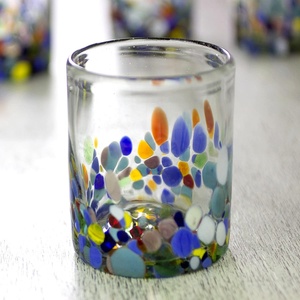 Bicchiere da acqua senza stelo per coriandoli messicani multicolore soffiato a mano riciclato artigianale da 14 once - Product Image 2