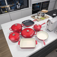 Ensemble de casseroles en fonte émaillée de haute qualité avec logo personnalisé, 7 pièces, artisanat traditionnel écologique, compatible lave-vaisselle et four
