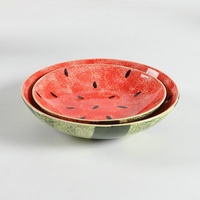 Assiette creuse en céramique Jiutian au design mignon pastèque, motif végétal sous glaçure, compatible micro-ondes, pour petit-déjeuner