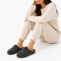 Mules fermées en fausse fourrure couleur charbon pour femmes