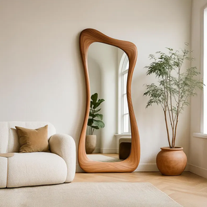 <span class=keywords><strong>Specchio</strong></span> a Figura Intera Moderno con Cornice in Legno, Design Irregolare <span class=keywords><strong>Curvo</strong></span>, per Camera da Letto, Soggiorno, Corridoio, Arredamento Elegante - Product Image 1