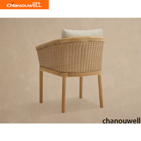 Chaise de salle à manger d'extérieur moderne en teck avec rotin résistant aux intempéries et coussin à séchage rapide - Chaise de patio en bois massif durable et écologique