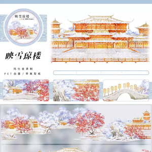 1 rouleau <span class=keywords><strong>de</strong></span> ruban adhésif décoratif style ancien avec motifs <span class=keywords><strong>de</strong></span> paysage <span class=keywords><strong>de</strong></span> montagne, fleurs <span class=keywords><strong>de</strong></span> prunier et éléments architecturaux pour le Festival du Printemps, idéal pour journal et collage - Product Image 4