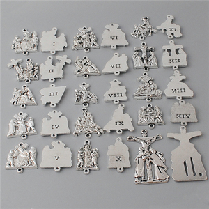 Set di Medaglie Incise in Metallo Stile Cattolico Religioso Argento Anticato, 15 Stazioni della Croce, per la Realizzazione di Rosari - Product Image 5