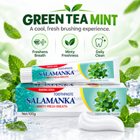 Pasta Gigi Pemutih OEM ODM Teh Hijau Mint Baking Soda Label Pribadi Nafas Segar Tahan Lama Menghilangkan Noda Permukaan Gigi