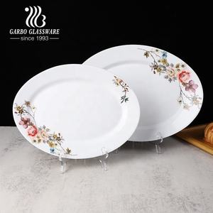 طبق عشاء بيضاوي من الزجاج الأوبالي الأبيض المقاوم للحرارة مقاس 12/14 بوصة مع تصميم زهور - Product Image 1