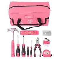 Kit d'outils ménagers en acier au carbone de 18 pièces, ensemble rose, boîte à outils familiale, marteau, clé à molette, collection d'outils de quincaillerie