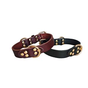 Collier pour chien à double anneau en D - Cuir véritable Durable Boucle personnalisée sécurisée Taille réglable |   Collier pour animaux de compagnie de haute qualité en gros - Product Image 3