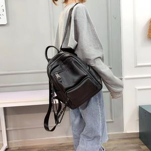 Mochilas de Mujer a la Moda, Mochila Clásica de Cuero Vacuno Genuino, Bolso de Hombro Femenino para Viaje - Product Image 1