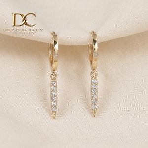 Pendientes de Aro Colgantes de Oro Sólido de 14K con Diamantes Cultivados en Laboratorio Certificados por IGI, Estilo Minimalista con Puntas, para Mujer, Regalo para Bodas y Fiestas, Joyería Fina - Product Image 1