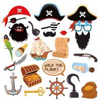 Huancai - 25 Accesorios para Fotomatón de Piratas con Palos, Kit de Accesorios para Selfies para Fiestas Caribeñas, Suministros para Fiestas Náuticas de Cumpleaños Infantiles
