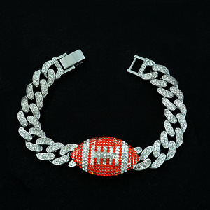 Bracelet pendentif ballon de rugby pour homme plaqué or NL3010 avec chaîne à maillons en alliage et strass, collier ras du cou style rappeur, <span class=keywords><strong>pierre</strong></span> diamantée, style religieux - Product Image 2