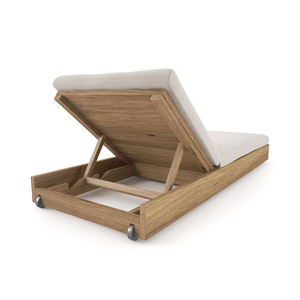 Lettino prendisole pieghevole da esterno in legno di teak impermeabile e sedia a sdraio per hotel e cortili con cuscini resistenti ai raggi UV - Product Image 5