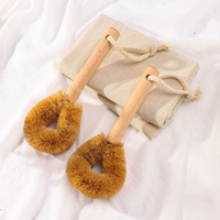 Brosse à vaisselle en fibre de coco avec manche en bambou naturel, brosse écologique avec corde de suspension, personnalisable pour le nettoyage de la cuisine