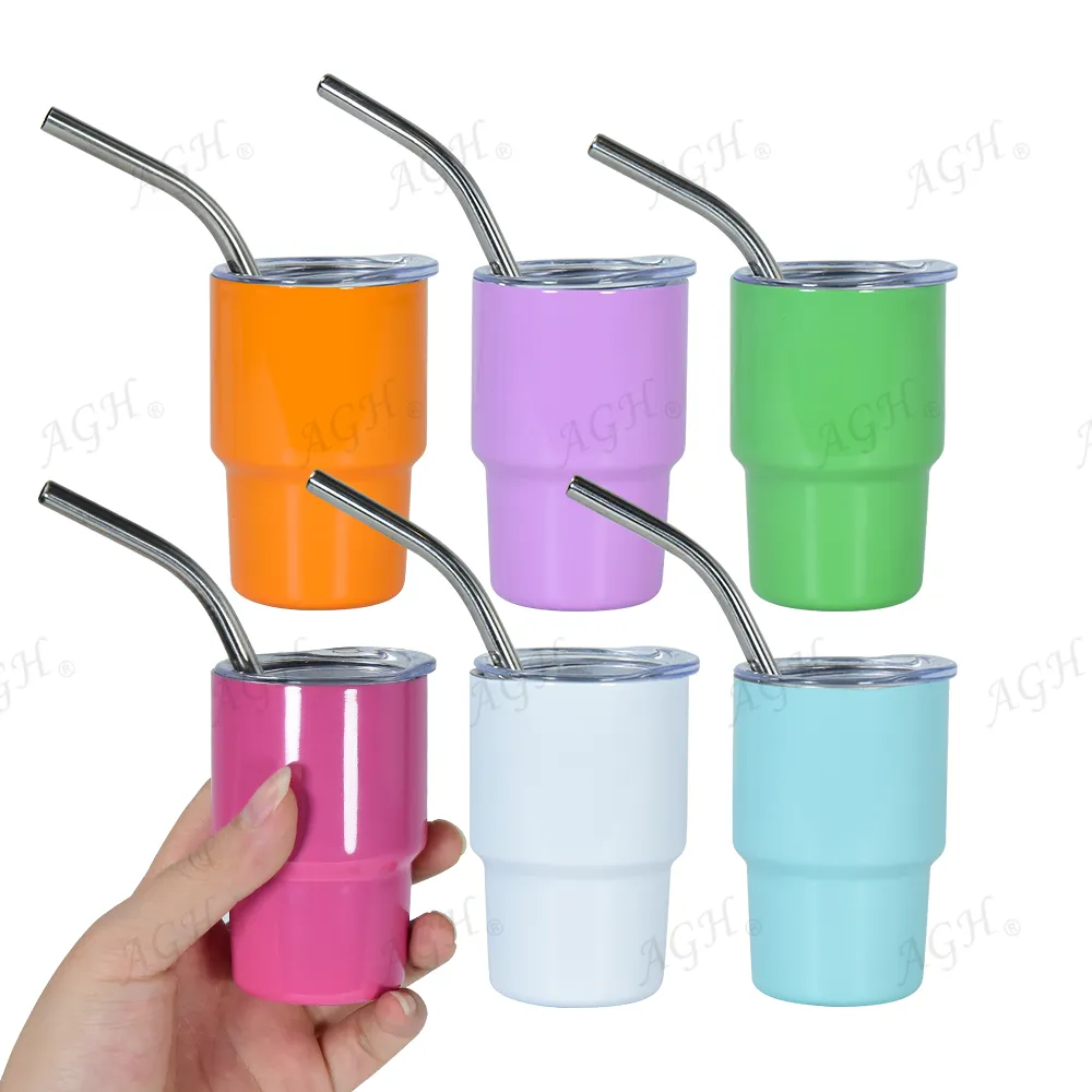 AGH EUA Armazém Hot Sales Atacado Mini 3oz Sublimação Dupla Parede De Aço Inoxidável Tumbler Shot Glass Com Metal Straw