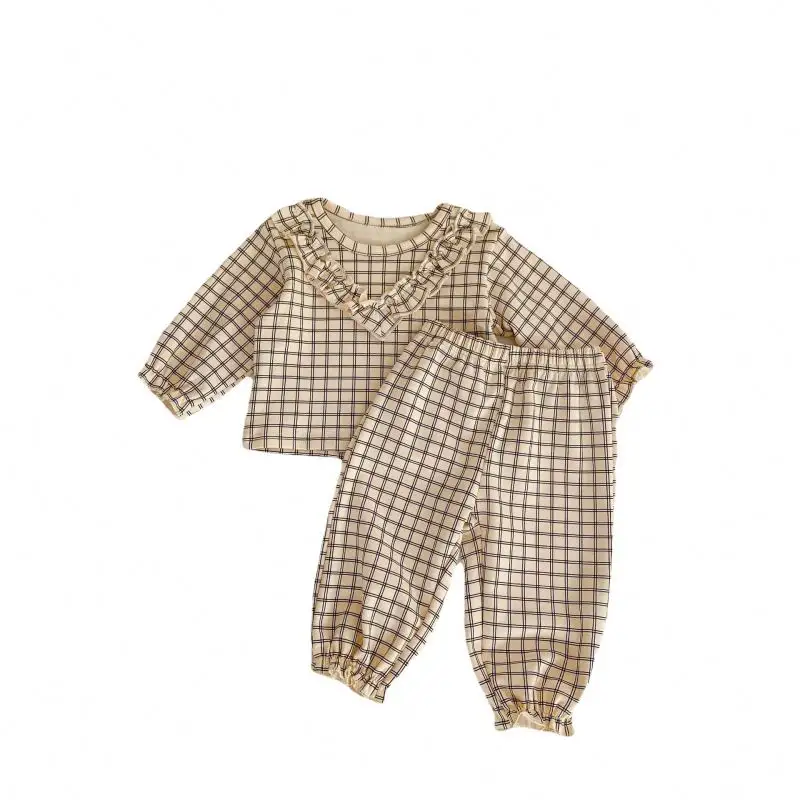 Autumn infant plaid clothes pants home clothing set Baby Clothing Sets Costumes Newborn Clothing Sets