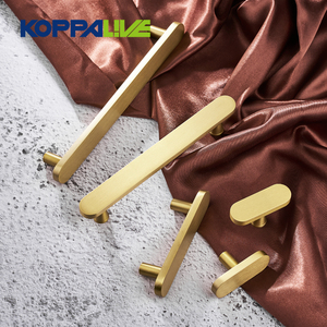 มือจับลิ้นชักตู้เสื้อผ้าสไตล์มินิมอล Koppalive สีทองหรูหรา มือจับและปุ่มตู้ครัว ทองเหลืองขัดเงา - Product Image 1